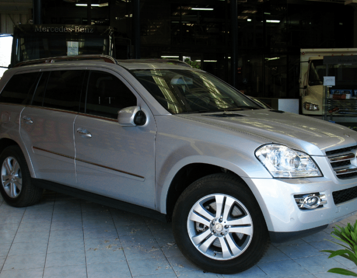 side view of an armored Mercedes Benz GL450