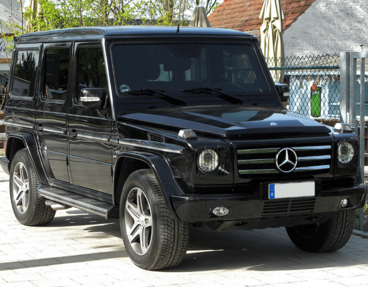 front view of an armored Mercedes-Benz AMG G55